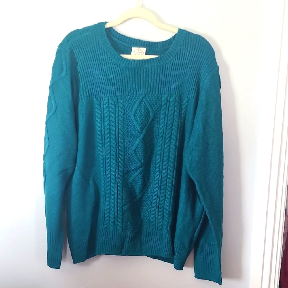 St. John's Bay size xxl Teal Cable Knit Sweater lightly worn hung to dry XXL